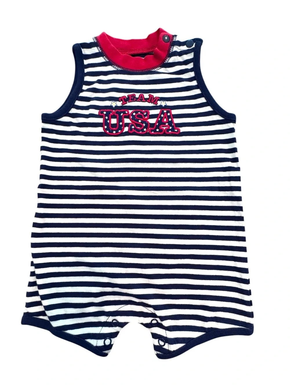 NWOT Carter’s baby boy's 3-6M sleeveless navy blue/white stripe Team USA romper